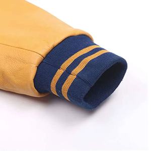 Chaqueta universitaria con mangas de cuero y letras de béisbol en blanco personalizada para hombre, precio al por mayor - Product Image 3