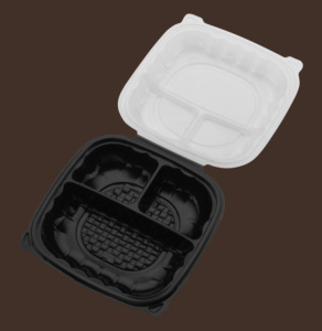 Boîte à lunch en plastique jetable à 3 compartiments avec couvercle, récipient alimentaire à emporter, style moderne - Product Image 1