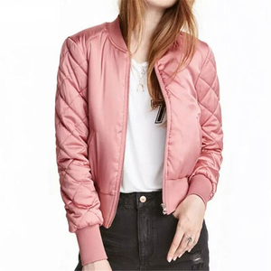 Chaqueta Bomber de Satén Personalizada para Mujer, Chaqueta Varsity con Logotipo Bordado al por Mayor, Chaqueta Ligera con Cierre, Ropa Exterior de Moda - Product Image 2
