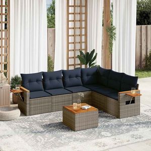 Juego de Sofás de Patio de 7 Piezas en Poliratán Gris con Cojines, Conjuntos de Jardín para el Mercado Estadounidense - Product Image 1