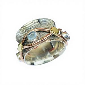 Anillo giratorio de Topacio Azul de plata de ley 925, ajuste de bisel, banda antiestrés de corazón, Meditación de ansiedad, fiesta clásica de aniversario de boda - Product Image 1