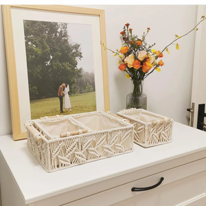 Set of 3 Macrame Luxurious Gift Storage <b>Baskets</b> with <b>Handles</b> Bohemian Style Multi-Purpose Rope Storage Organizers for Home Decor - Product Image 5