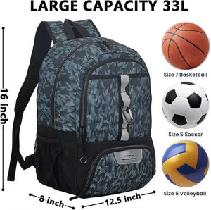 Camo Sports Bag with Ball Carrier High Capacity Basketball <b>Backpack</b> Featuring Reflective Strips and Mesh Pockets - Product Image 3