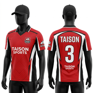 เสื้อกรรมการฮอกกี้สนาม โพลีเอสเตอร์ พรีเมียม 160 GSM สีแดงดำ ดีไซน์แผงสี พร้อมโลโก้สั่งทำ - Product Image 1