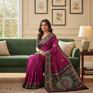 Sari de Patola Rosa Puro Tejido a Mano para Mujer, Gran Venta |   Tejido Tradicional Sin Costuras para Fiestas, Colección Étnica, Precio al por Mayor - Product Image 1