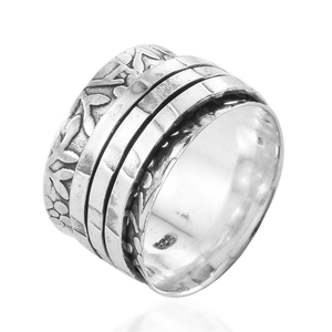 Wholesale Classic 925 Sterling <b>Silver</b> Gemstone <b>Spinner</b> <b>Ring</b> Floral Embossed Wide Band Meditation Anxiety Relief Party Jewelry - Product Image 2