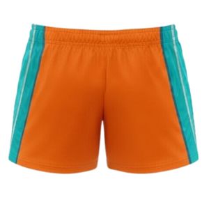 Shorts de netball unisexe orange turquoise sublimés en polyester, uniforme sportif léger, vêtements de sport avec panneaux latéraux pour l'entraînement - Product Image 2