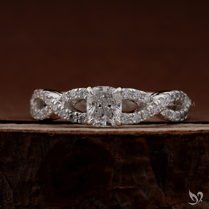 แหวนเพชรทรงคุชชั่นรูปไข่ 0.5 กะรัต ฝังเพชรแบบพาเว่ วงแหวนทองคำขาว 10K รับรองโดย IGI สำหรับเจ้าสาว - Product Image 1