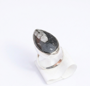 Natural Orthoceras Gemstone <b>Ring</b> 925 Sterling <b>Silver</b> Rose &Yellow Gold Plated Handmade Pear Cabochon <b>Statement</b> Jewelry Gift <b>Ring</b> - Product Image 1