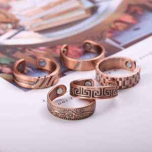 Bague de Thérapie Magnétique en Cuivre Pur de Haute Qualité, Motif Géométrique Clé Grecque, Double Aimant Interne, Anneau de Guérison Bio-Énergétique – Vente en Gros - Product Image 3