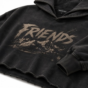 Sweat-shirt à capuche noir surdimensionné avec impression personnalisée, unisexe, en coton tricoté, pour l'automne - Product Image 4