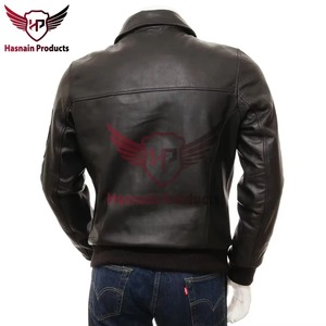 Blouson aviateur en cuir véritable noir pour homme, avec poignets côtelés, en cuir de vachette, style classique, vêtement d'extérieur tendance, chaud pour l'hiver - Product Image 5