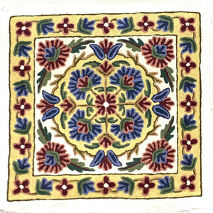 Funda de Cojín Bordada a Mano de Cachemira 16x16, Hilo de Algodón y Lana, Decorativa, Diseño Floral Premium Multicolor - Product Image 1