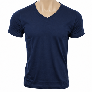<b>Men's</b> V-neck <b>T</b>-<b>Shirt</b> Short Sleeve Regular Fit Solid <b>Navy</b> <b>Blue</b> 100% Cotton Formal Breathable 180g - Product Image 1
