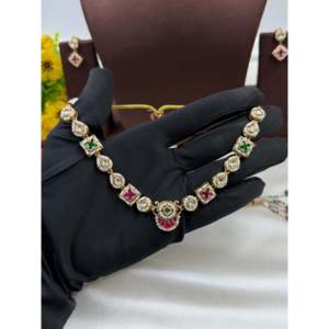 Avantika Heritage Delicate <b>Gold</b>-Plated CZ Necklace & Earring <b>Set</b> for Bridal - Product Image 3