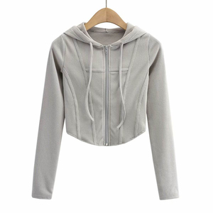 Custom High Quality New Sport Workout Short Long Sleeves Womens <b>Zip</b> <b>up</b> Hoodie Women <b>Cropped</b> Hoodie Manufacturer From Pakistan - Product Image 5