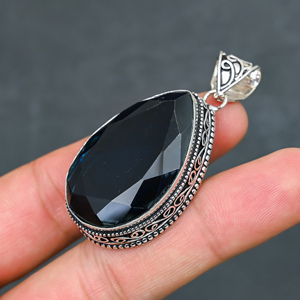 Magnifique pendentif en Tanzanite synthétique, très demandé, en argent sterling 925, fait main, style bohème, bijou statement à maillons - Product Image 4