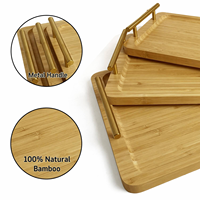 Plateau de service en bambou avec poignée métallique, assiette en bois écologique pour café, thé, dessert, petit-déjeuner, fêtes - Logo gravé au laser poli