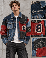 Veste en jean patchwork brodée pour homme Sam Tactical, style streetwear, type camionneur, prix de gros, OEM, prix abordable 2026