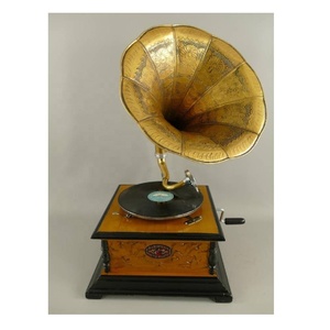Gramófono Cuadrado de Madera Marrón en Oferta, con Bocina y Acabado Dorado, Funcional, Decoración Musical para el Hogar - Product Image 2