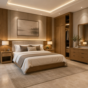 Mesa de Noche Moderna Premium Solano de Madera de Teca Sólida con un Cajón y Estante Abierto, Muebles de Madera para Dormitorio, para Uso en Hoteles - Product Image 5