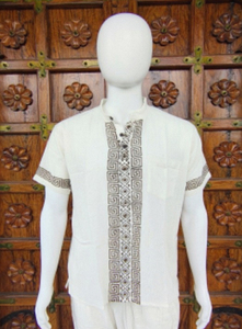 T-shirt décontracté en coton tissé pour homme avec col mandarin, imprimé teint en fil, respirant, écologique, séchage rapide, options de couleurs personnalisées ODM - Product Image 2