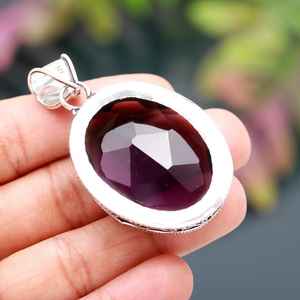 Pendentif en améthyste violette fait main en argent sterling 925, forme ovale africaine, bijou vintage - Product Image 4