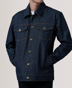 Premium Quality Men's Dark Blue Denim Jacket Workwear Style Turn-<b>down</b> Collar Single Breasted Regular Fit Cotton Washed Autumn - Product Image 5