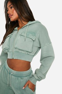 Ensemble jogging et sweat à capuche en polaire vert menthe uni pour femme, écoresponsable, avec poches latérales et fermeture éclair - Product Image 3