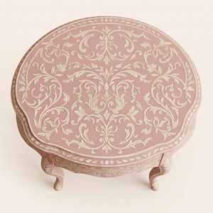 Mesa de Noche Redonda de Madera de Lujo Moderna y Ecológica con Incrustaciones Florales Rosas Hechas a Mano, 1 Cajón, Almacenamiento para Sala de Estar - Product Image 2