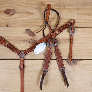 Ensemble de têtière et de collier de poitrine en cuir de style western pour cheval, têtière à une oreille et collier de poitrine assortis, ensemble de harnais de couleur coordonnée pour cheval - Product Image 6