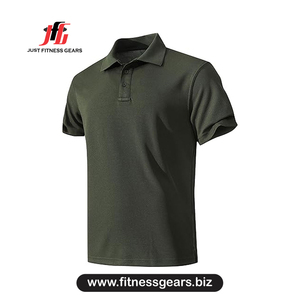 เสื้อโปโลแขนสั้นสีเขียวเข้มสำหรับผู้ชาย สีพื้น ทรงลำลอง ระบายอากาศได้ดี ผ้าปิเก้ ความยาวปกติ - Product Image 3