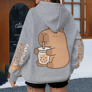 Sweat-shirt à capuche à manches longues pour femmes et hommes, design de dessin animé, printemps automne, animal amusant Capybara, pull pour filles, sweat-shirt mignon - Product Image 5