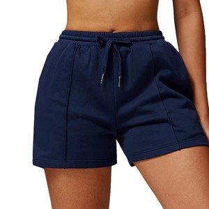 Women's <b>Navy</b> Blue Knitted Shorts With Drawstring Waist And Pockets Casual Sporty Fit Mid Rise Breathable Design - Product Image 2