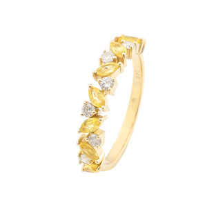 Vendeur Vérifié – Bague Éternité en Or Jaune 14 carats avec Saphir Jaune Naturel Taille Marquise 4x2mm et Diamants, Bijou de Mariage Empilable - Product Image 1