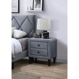 Splendido Comodino in Velluto Grigio con Design Elegante, 2 Cassetti e Gambe in Vetro Temperato, Arredamento per Camera da Letto - Product Image 1