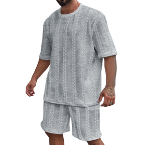 Conjunto de Camiseta y Pantalones Cortos para Hombre, Color Beige, Tejido de Punto, Color Sólido, Ropa Casual de Verano, Tela de Algodón Transpirable - Product Image 3