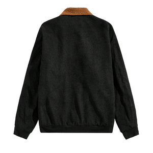 Veste en polaire unisexe noire avec doublure en sherpa marron, fermeture éclair, col rond, coupe ample, imperméable et coupe-vent, idéale pour le printemps - Product Image 2