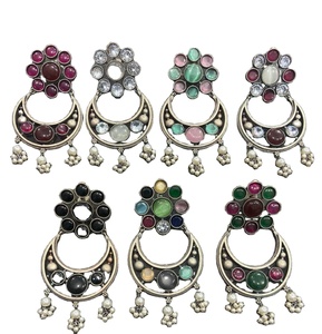 OM Fashion Studio Oxidized German <b>Silver</b> <b>Jhumka</b> Earrings White Boho Jewelry Lightweight AD Stone Indian Ethnic Traditional - Product Image 1