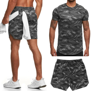 Slimfit-Conjunto de camiseta y pantalones cortos de verano para hombre, Camiseta y pantalón corto con estampado de camuflaje, personalizado - Product Image 4