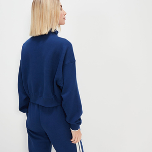 Sudadera de cuello alto azul para mujer, de manga larga, tejido sólido, para otoño, con rayas blancas y detalle de cremallera - Product Image 5