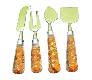 Juego de 4 Cuchillos para Queso Naranja de Alta Calidad, Tenedores de Madera Transparente, Cucharas de Acero Inoxidable y Resina Epoxi, al Mejor Precio, Hermosos para la Cocina - Product Image 2