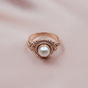 Anillo Espiral Boho Hecho a Mano en Plata de Ley 925 con Madreperla, Joyería Vintage con Filigrana, Chapado en Oro Rosa y Amarillo, Ideal para Regalo - Product Image 3