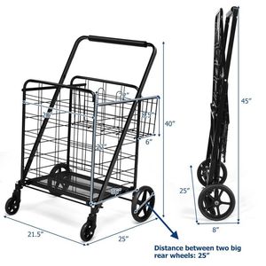 Heavy Duty Double <b>Shopping</b> Cart Folding Utility <b>Trolley</b> for Convenient <b>Shopping</b> - Product Image 5