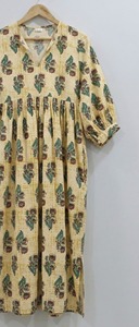 เดรสผ้าฝ้ายพิมพ์ลายบล็อกมือแบบมิดิสำหรับคุณแม่ตั้งครรภ์ ทรงหลวม ใส่สบาย ระบายอากาศได้ดี ลายดอกไม้ เหมาะสำหรับฤดูร้อน - Product Image 3