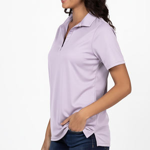 Solid plain color turn over collar Custom Wholesale High Quality Polyester Breathable pink Polo Shirt for Women - Product Image 3