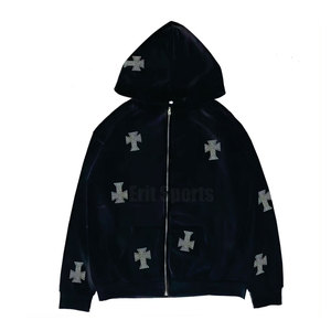 Custom Color Winter Hooded Casual Solid Streetwear Men's Fashion Rhinestone Tracksuit Breathable Lightweight Drawstring Closure - Product Image 2