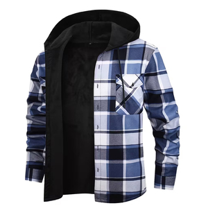Wholesale <b>Men's</b> High Quality <b>Flannel</b> Shirt Hoodie Casual Plaid Streetwear Windproof Front Logo Heavyweight Outerwear - Product Image 4