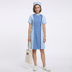 Robe de travail à manches courtes pour femmes, robe de travail pour infirmières, médecins |   Robe de travail monopièce à col chemise - Product Image 1