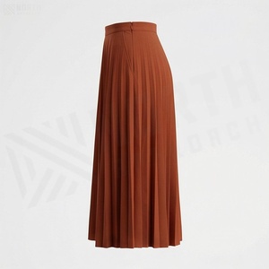 Women High <b>Waist</b> Pleated A-Line Knee-Length <b>Skirt</b> Solid Color Anti-Wrinkle Polyester Fabric All Seasons Wear - Product Image 3